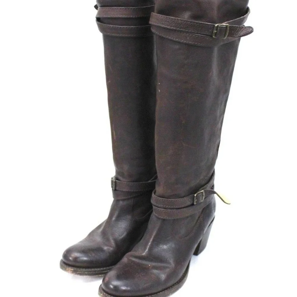 Frye Boots Jane Strappy Knee Tall 7B Browwn Oiled